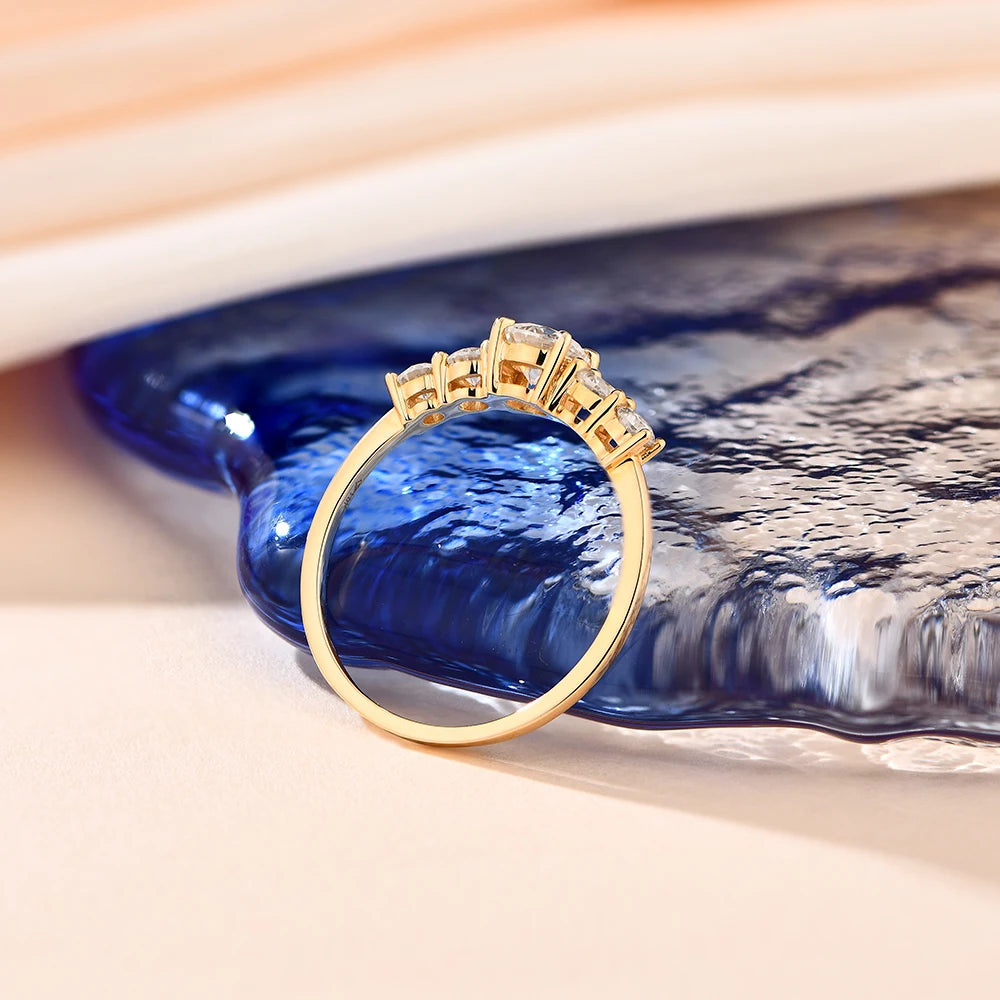 Round Cut D Color VVS1 Moissanite 10K 14K Yellow Gold Plated Engagement Wedding Band Moissanite Lab Grown Diamond Ring for Women