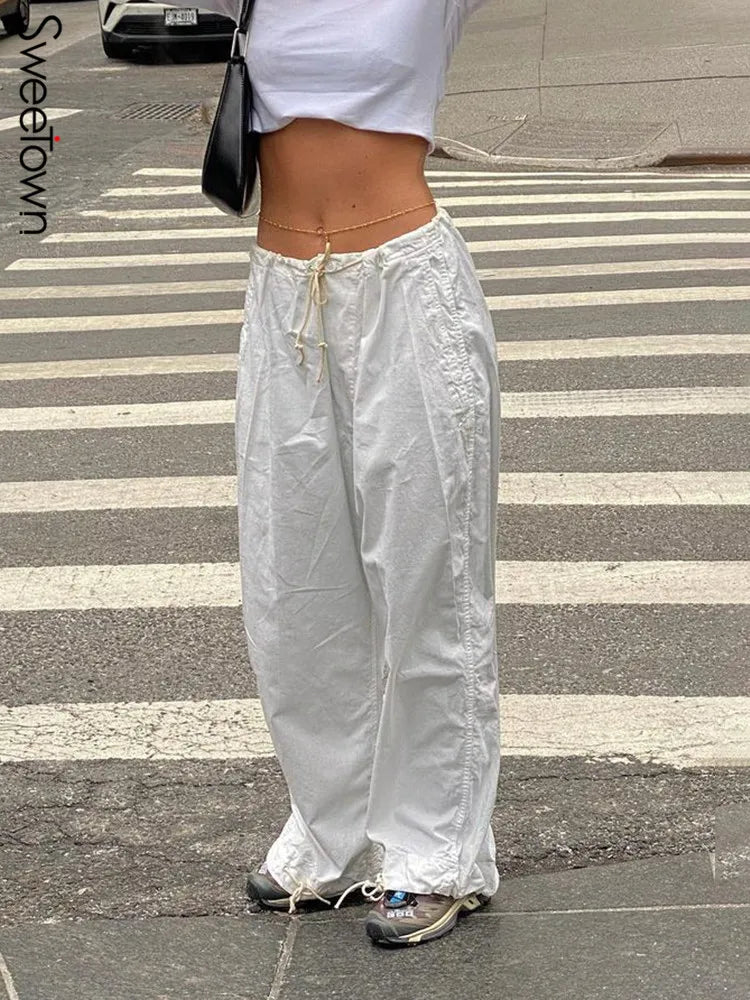 Wide Leg Drawstring Low Waist Streetwear Cargo Pants LUXLIFE BRANDS