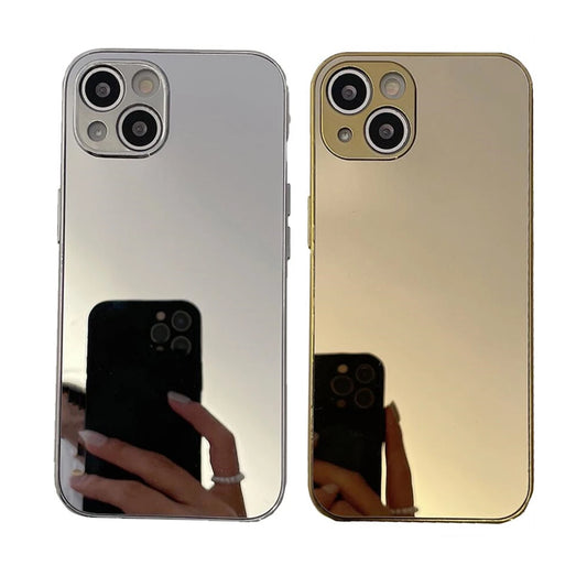 Luxury Glossy Plating Gold Silver Mirror Plain Phone Case for iPhone 16 15 14 13 12 11 Pro XS Max Plus Back Cover Coques