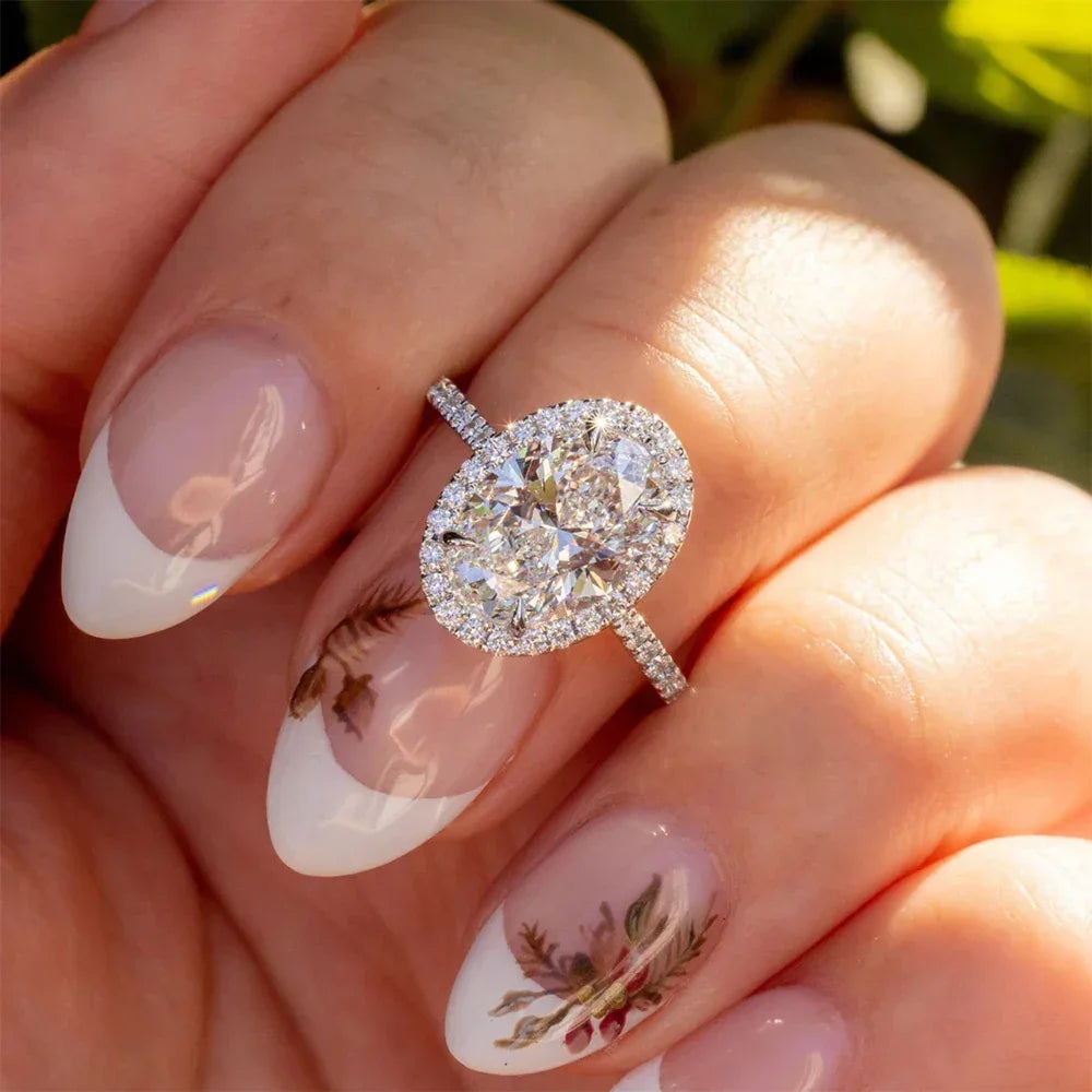 3CT 5CT Oval Halo Moissanite Engagement Ring GRA Certified l D Color Diamond 925 SS