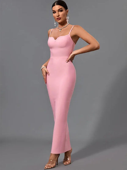 Maxi Long Bandage Dress 2022 New Women's Pink Bandage Dress Elegant Sexy Evening Club Party Dress High Quality Summer Fashion