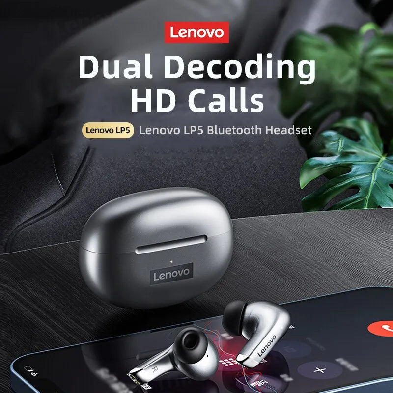 Original Lenovo LP5 Wireless Bluetooth Earbuds HiFi Music Earphones Headphones Sports Waterproof Headset With Mic Earbuds New LUXLIFE BRANDS