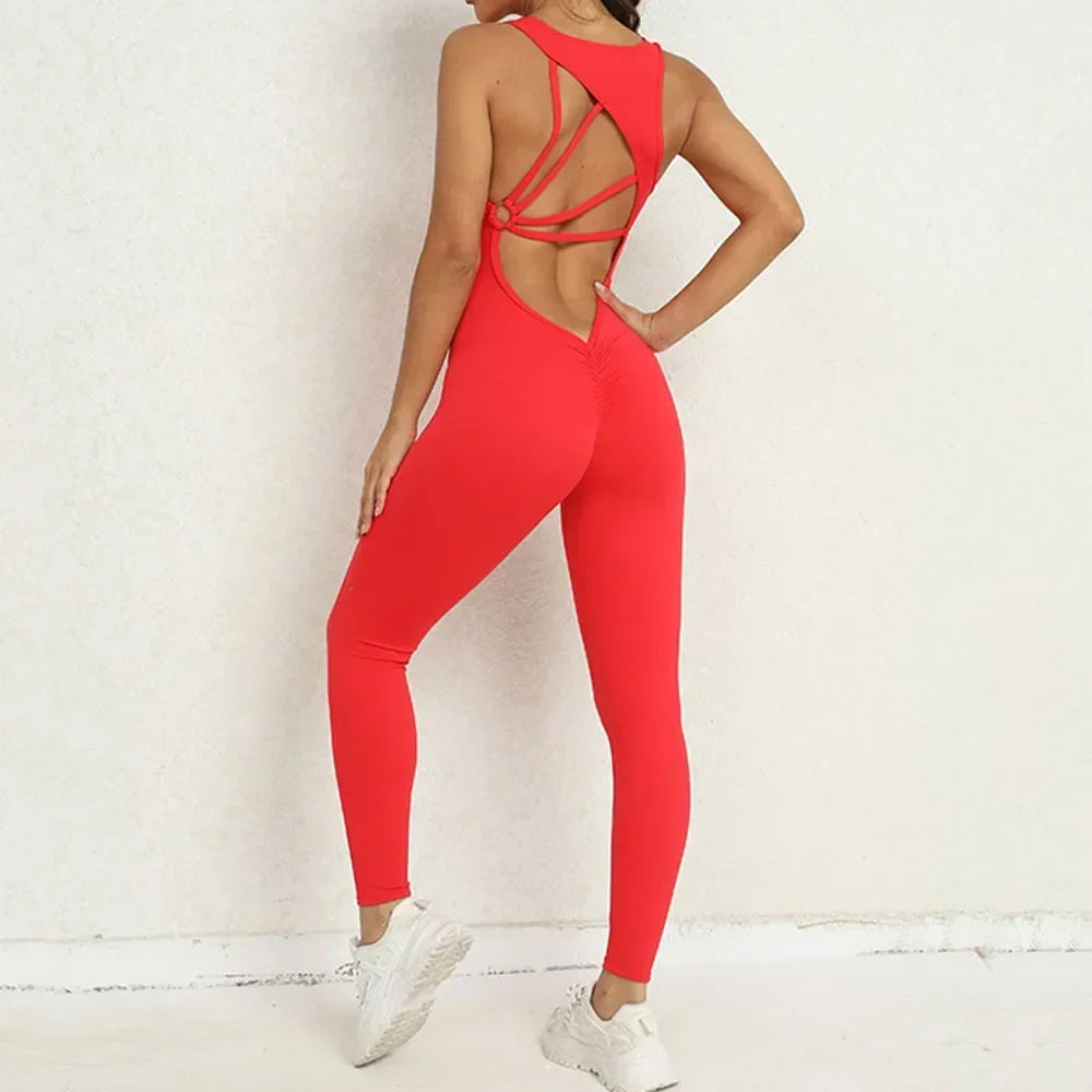 Fashion Sexy Hollow Scrunch Monkeys Women Gym Sport Jumpsuit Raises Butt White Black Female Yoga Fitness Overalls Summer Outfits