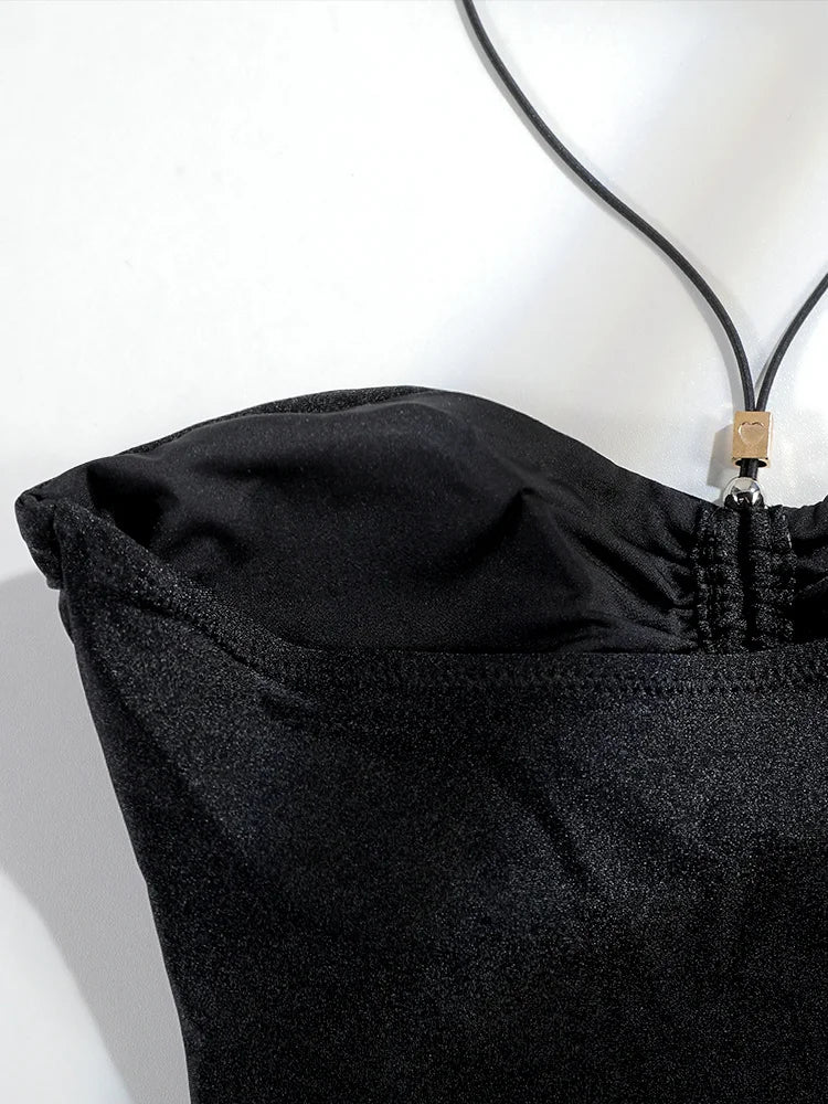 Miyouj Solid Color Swimwear Women's Swimsuit Bandage One Piece Suit High Waist Beachwear High Cut Bathsuit Hollow Out Swimsuits