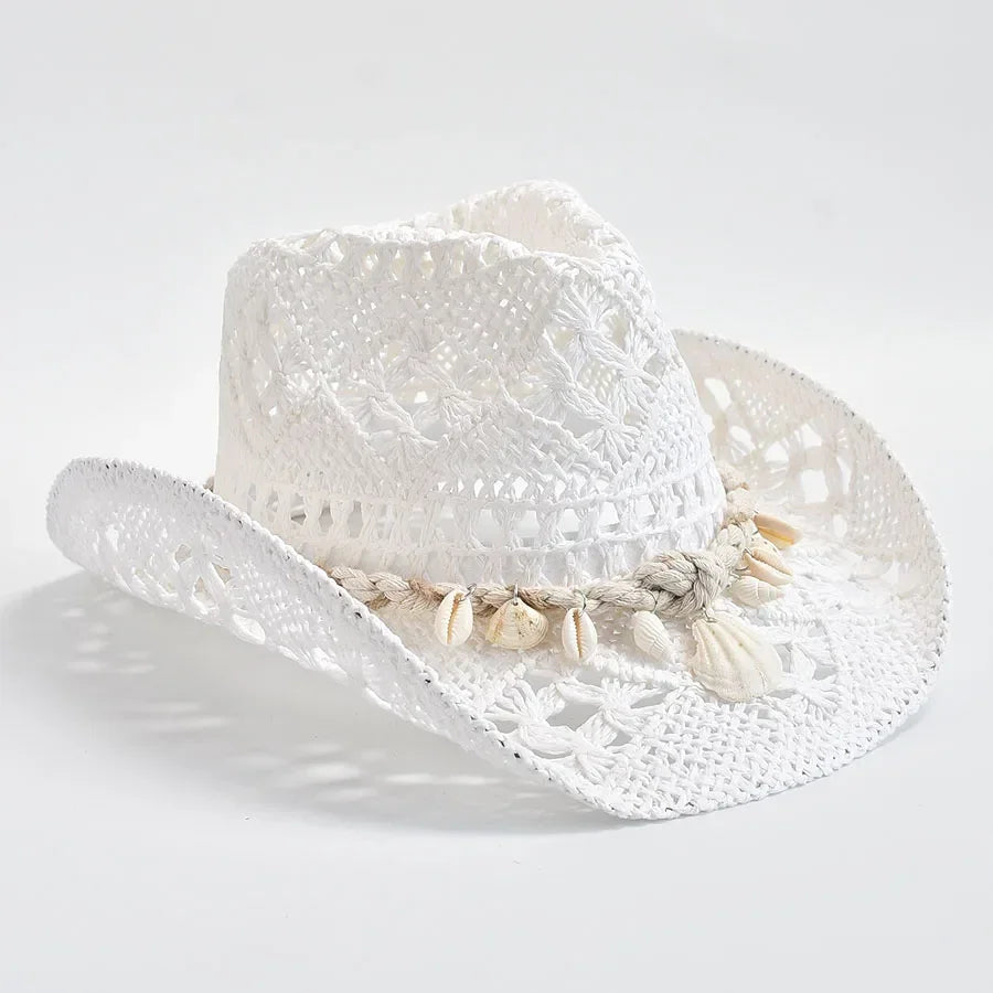 Summer Hand Woven Straw Hat for Women Shell Decoration Holiday Beach Sun Hat Chapeu Panama Feminino