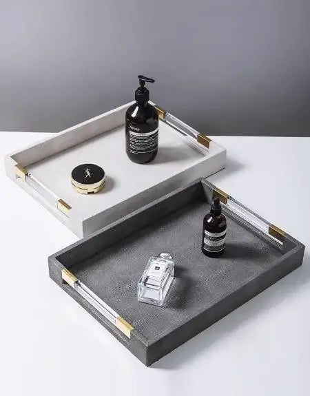 LUX Metal Handle Leather Tray