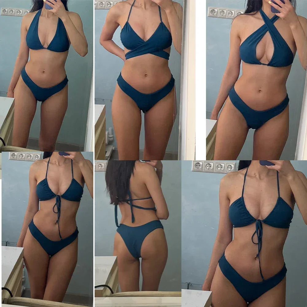 Sexy Micro Bikini Women  2023 New High Cut Swimsuit Summer Swimwear Solid Bathing Suits Beachwear Women Brazilian Push Up Bikini LUXLIFE BRANDS