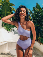Sexy Rib One Shoulder Swimwear Women One Piece Swimsuit New 2023 High Waist Bathing Suit Cut-out Swimming for Beachwear Monokini