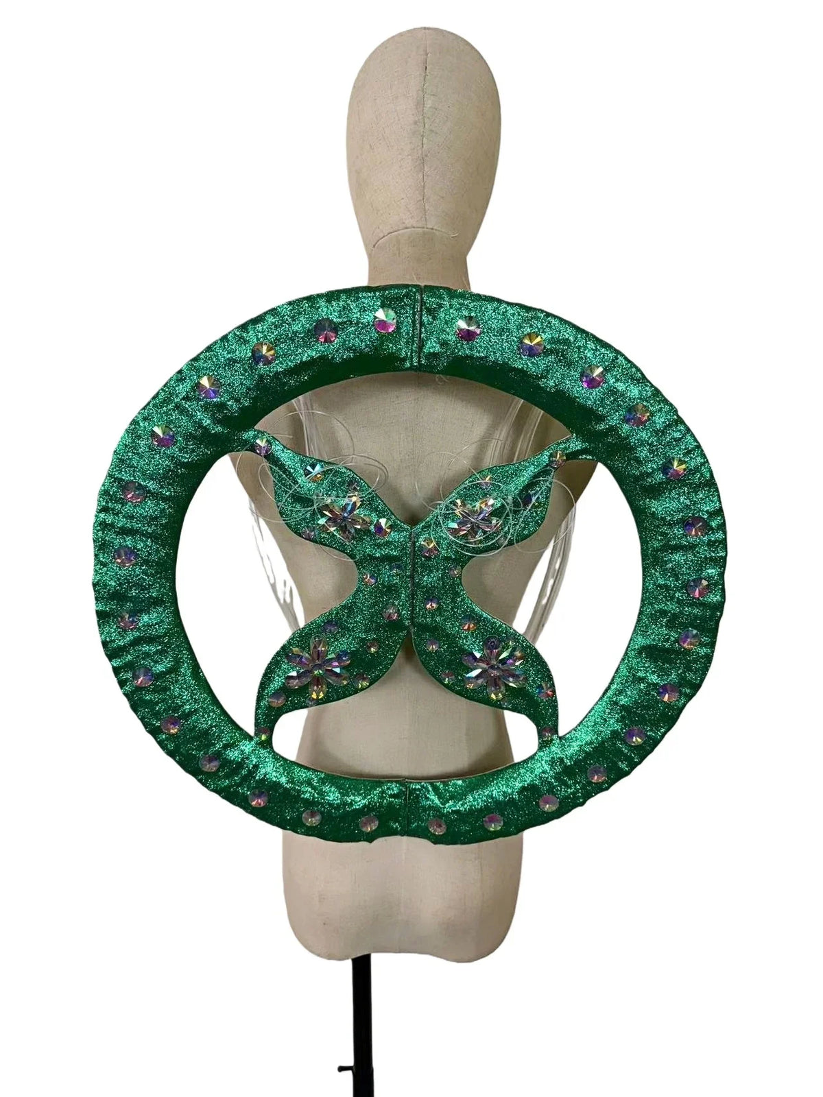 Rhinestone-Embellished Feather Backpiece Frame with Harness