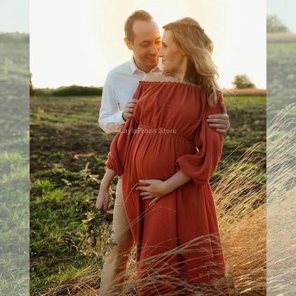 Boho Linen Maternity Photo Shoot Dress