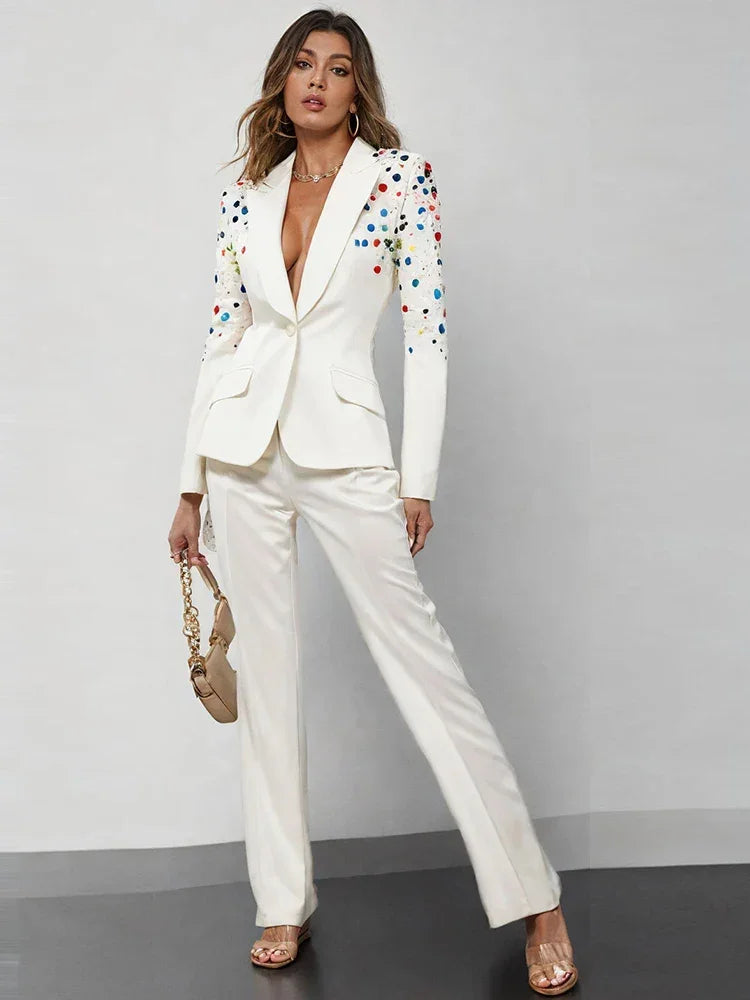 LUX Hand Beaded Flare Pants Set + Blazer Set