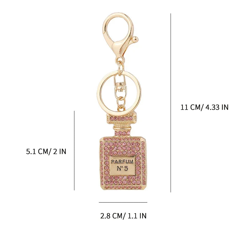 Crystal Keychain With Shiny Rhinestone Keyrings Perfume Bottle Shape Pendant For Lady Girls Bag Wallet Hanging Ornament Gifts LUXLIFE BRANDS