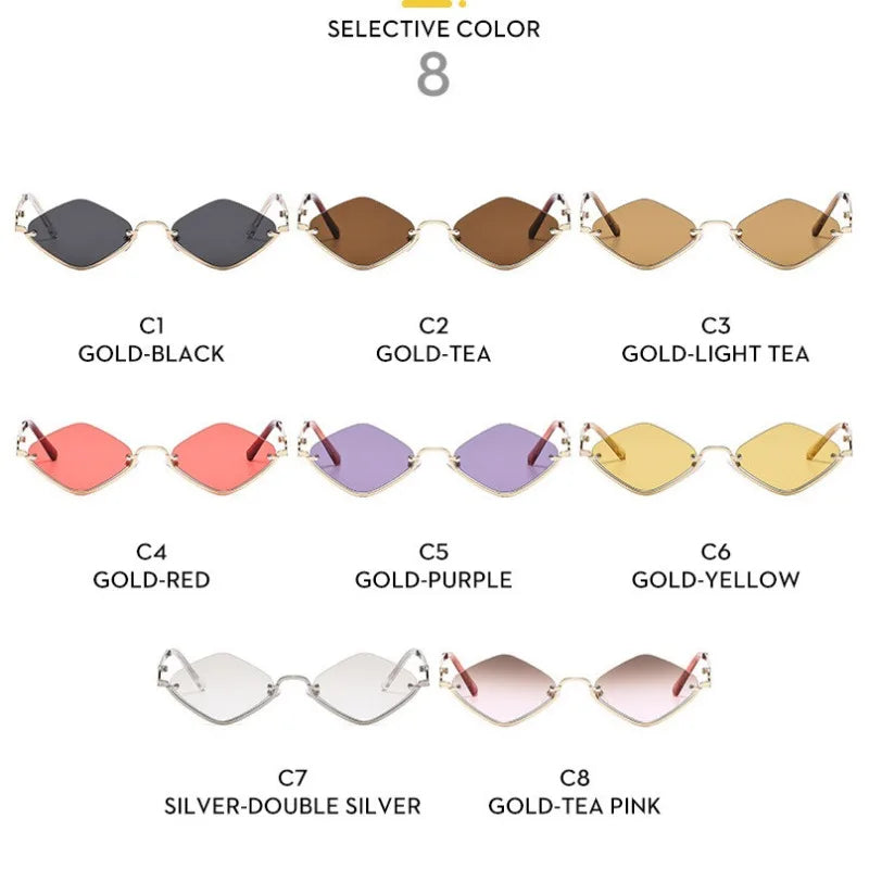 Fashion Small Polygonal Sunglasses Women Brand Metal Half Frame Glasses Ladies Hipster Sexy Cat Eye Shades Vintage