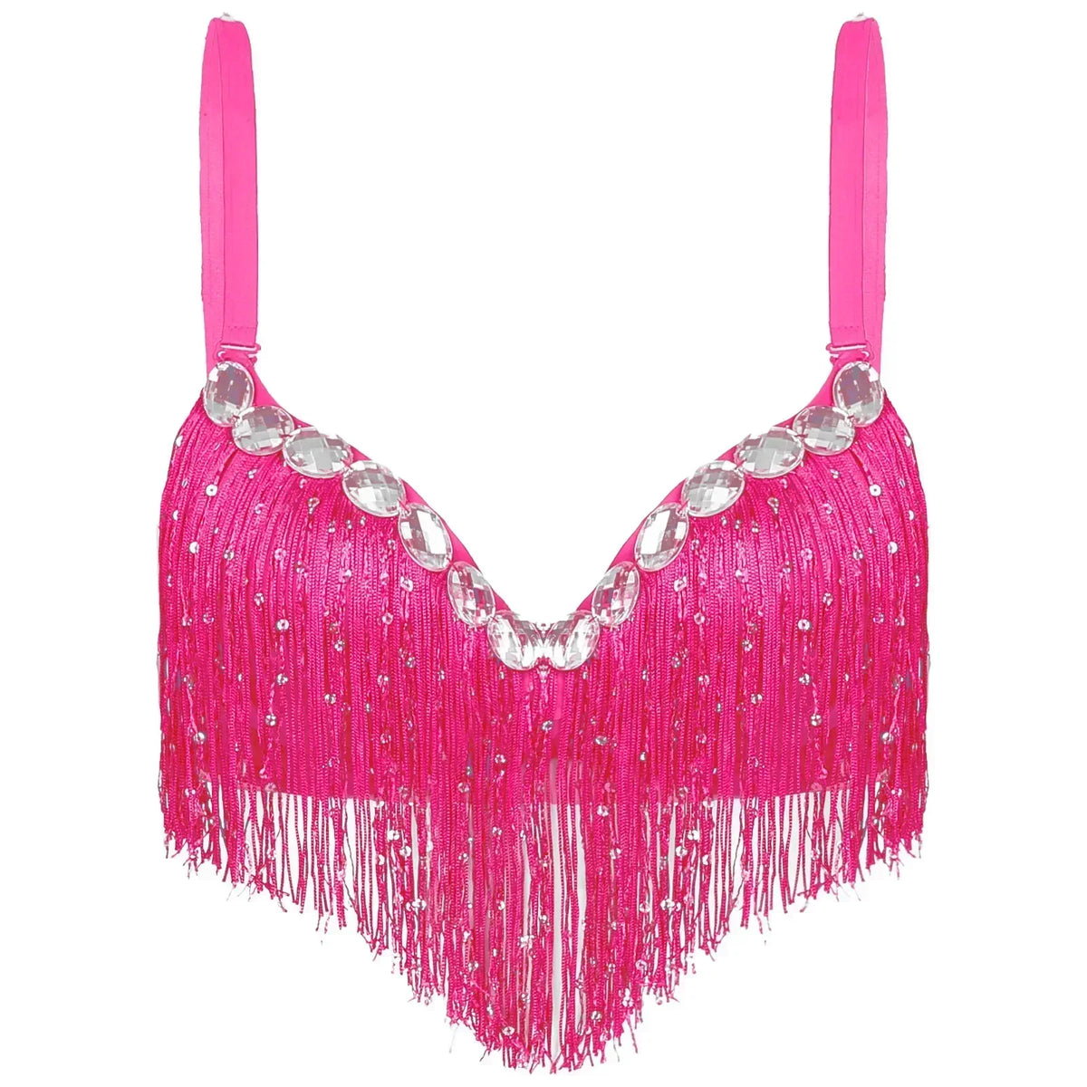 The Stardust Oasis Sirena – Sequined Tassel & Rhinestone Push-Up Belly Dance Bra Top