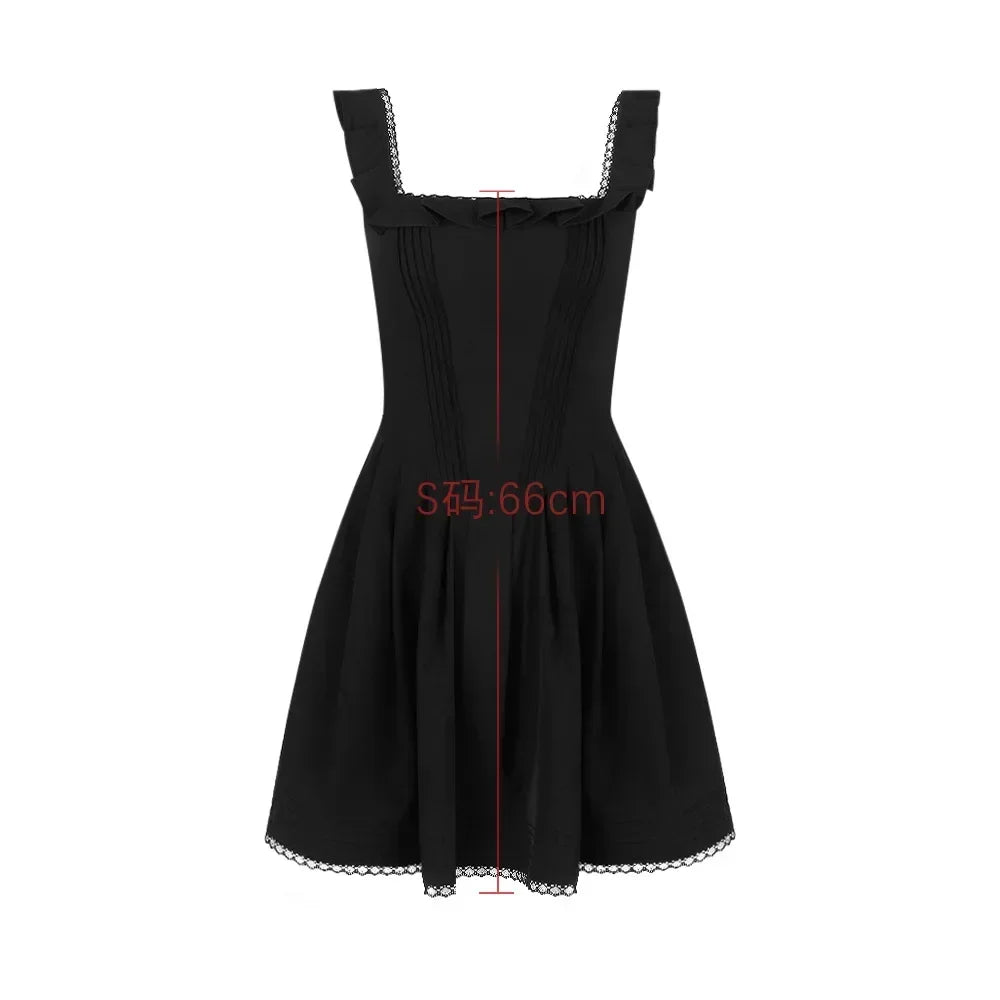 Bella Black Square Neck Pleated Mini Dress LUXLIFE BRANDS