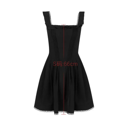 Mingmingxi Black Square Neck Pleated Dress Mini Lovely Casual A Line Birthday Party Dresses Sexy Women Clothes