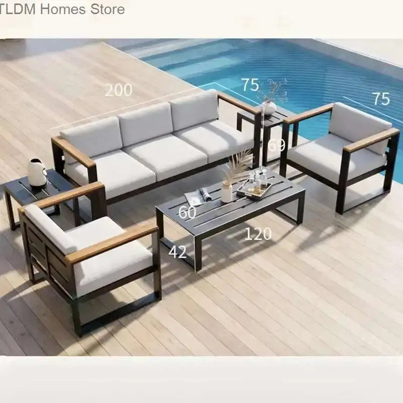 Aluminum Alloy Garden Sofas Waterproof Sunscreen Outdoor Furniture Home Courtyard Balcony Garden Sofa Coffee Table Combination L