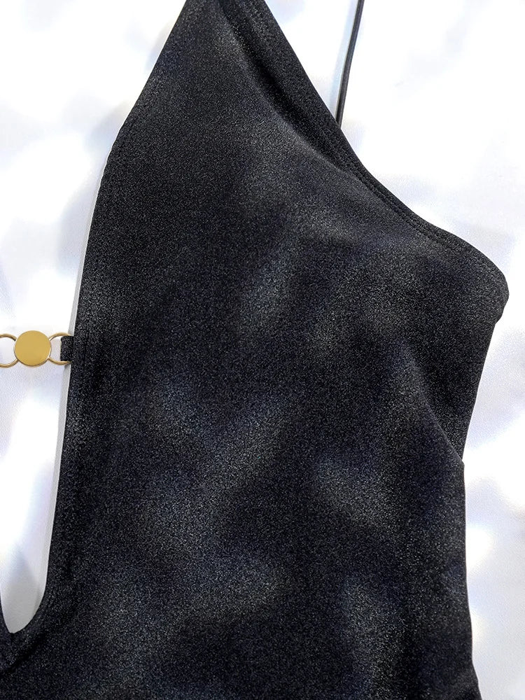 Miyouj Solid Color Swimwear Women's Swimsuit Bandage One Piece Suit High Waist Beachwear High Cut Bathsuit Hollow Out Swimsuits