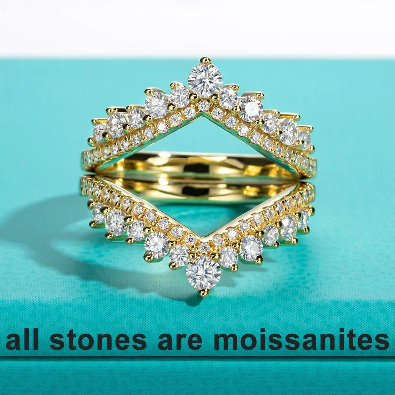 Crown Jewel 18K Gold Plated 3mm D Color Moissanite Sterling Silver Bridal Ring Set