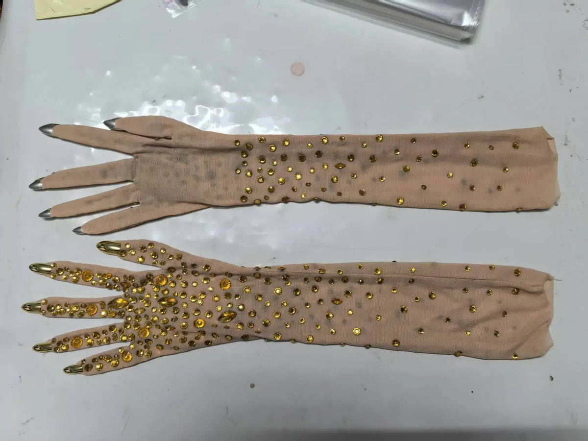 The Stardust Illusion Rhinestone Gloves – Luxury Crystal Mesh Opera Gloves