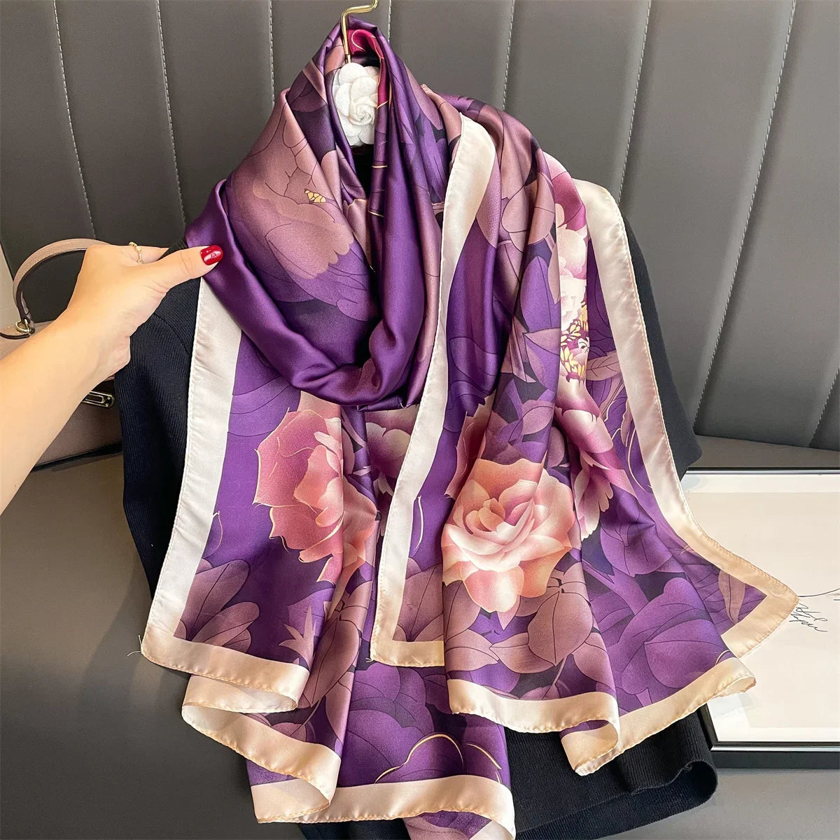 180*90cm Luxury Brand Women Summer Silk Scarves Shawls Lady Wraps Soft Female Geometry Beach Stole Bandanna Foulard Muffler