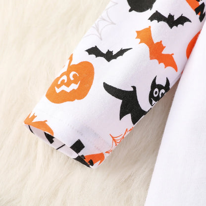 Baby Autumn unisex Cotton Long Sleeve Print Pumpkin&Letter For Halloween Day Jumpsuit