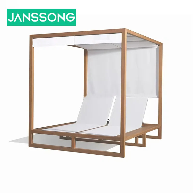 High Quality Luxury Hotel Outdoor Sunbed All-Weather Beach Lounge Bed with Canopy Waterproof Daybed for Garden or Pool Use
