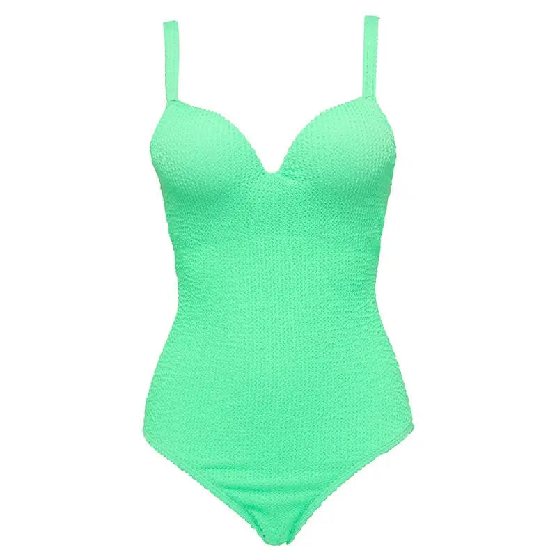 Andzhelika Textured V neck Push Up One Piece Swimsuit For Women Sexy Bodysuit High Waist Swimwear 2023 Beach Bathing Suit