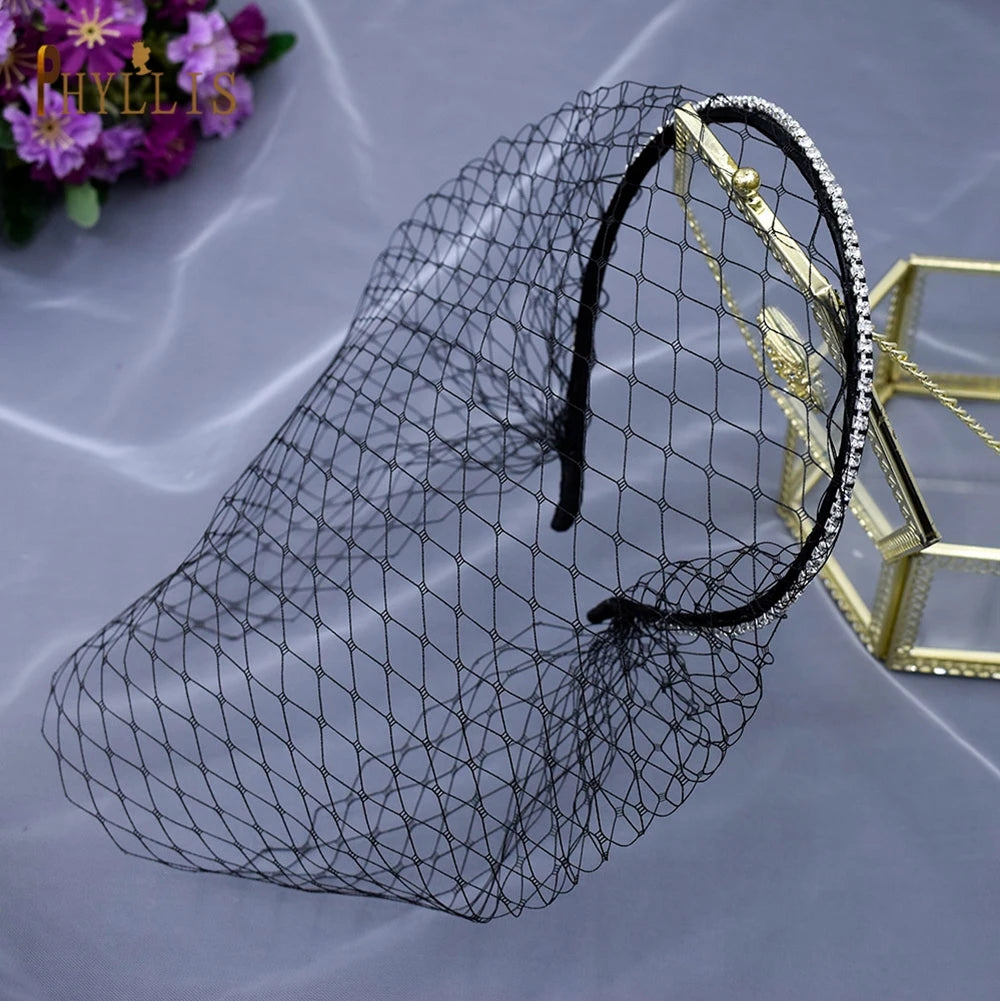 JM21 Black White Headband Veils for Bridal Charming Veil  for Wedding Fascinator Birdcage Veil on the Face Mini Veil LUXLIFE BRANDS