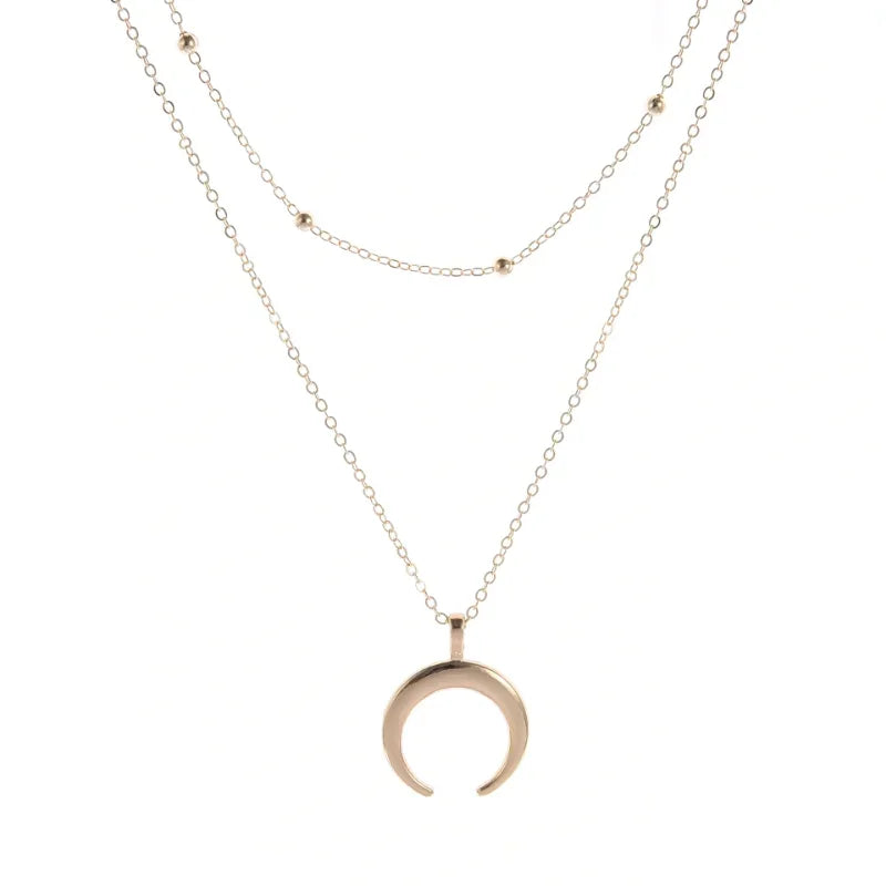 Fashion Gold Color Double Layer Moon Pendant Necklaces for Women Luxury Design Shiny Choker Necklace Jewelry Gift Luxlife Brands