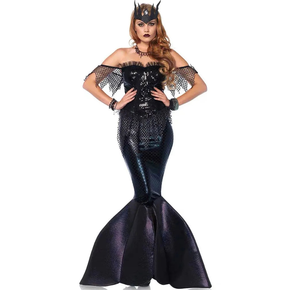 Halloween Mermaid Witch Costume Cosplay Stage Dress Evening Dress Adult Wrap Up Dress