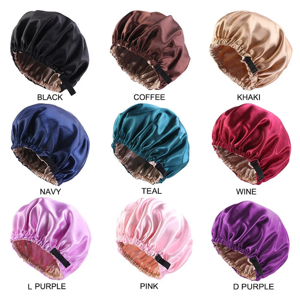 New Satin Hair Cap For Sleeping Invisible Flat Imitation Silk Round Haircare Women Headwear Ceremony Adjusting Button Night Hat LUXLIFE BRANDS