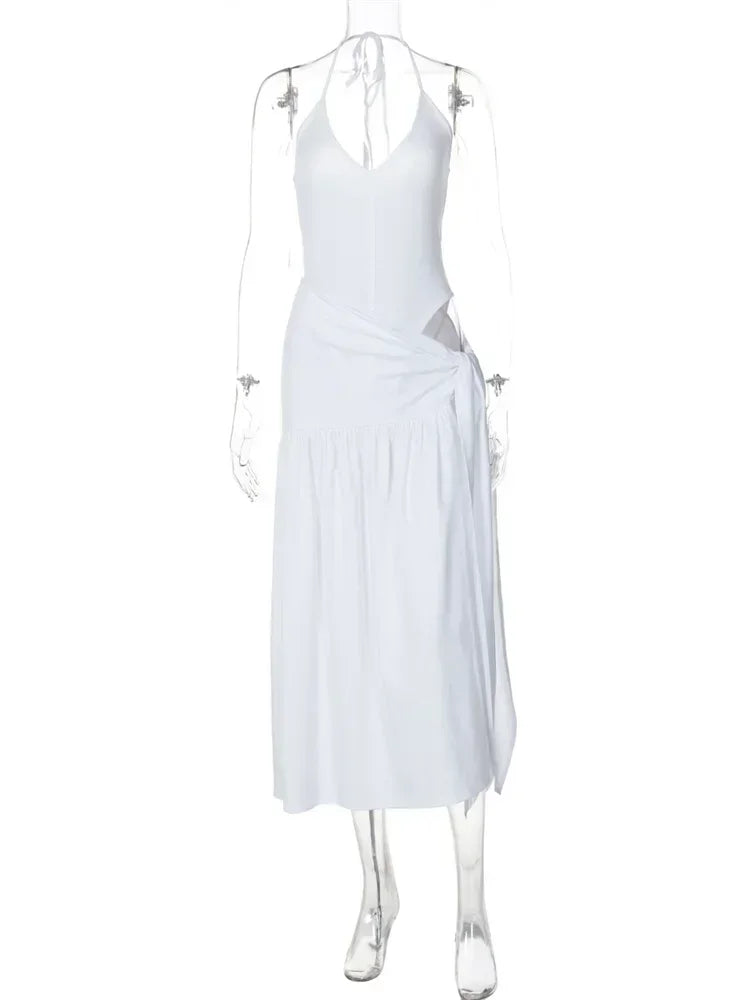 Tossy 2 Piece-Set Female V-Neck Jumpsuit Outfits Sexy Lace-Up Pleated High Waist Skirt Sets For Women White Bandage Outfits 2024 Luxlife Brands