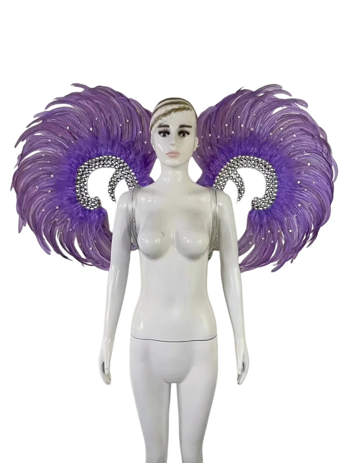 Showgirl Feather Wing Backpiece with Rhinestone Scroll Frames