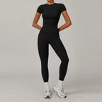 Hearuisavy Women 2 Piece Sport Pants Set Gym Sportswear Workout Short Sleeves Female Push Up Yoga Pants Running Fitness Clothing Luxlife Brands