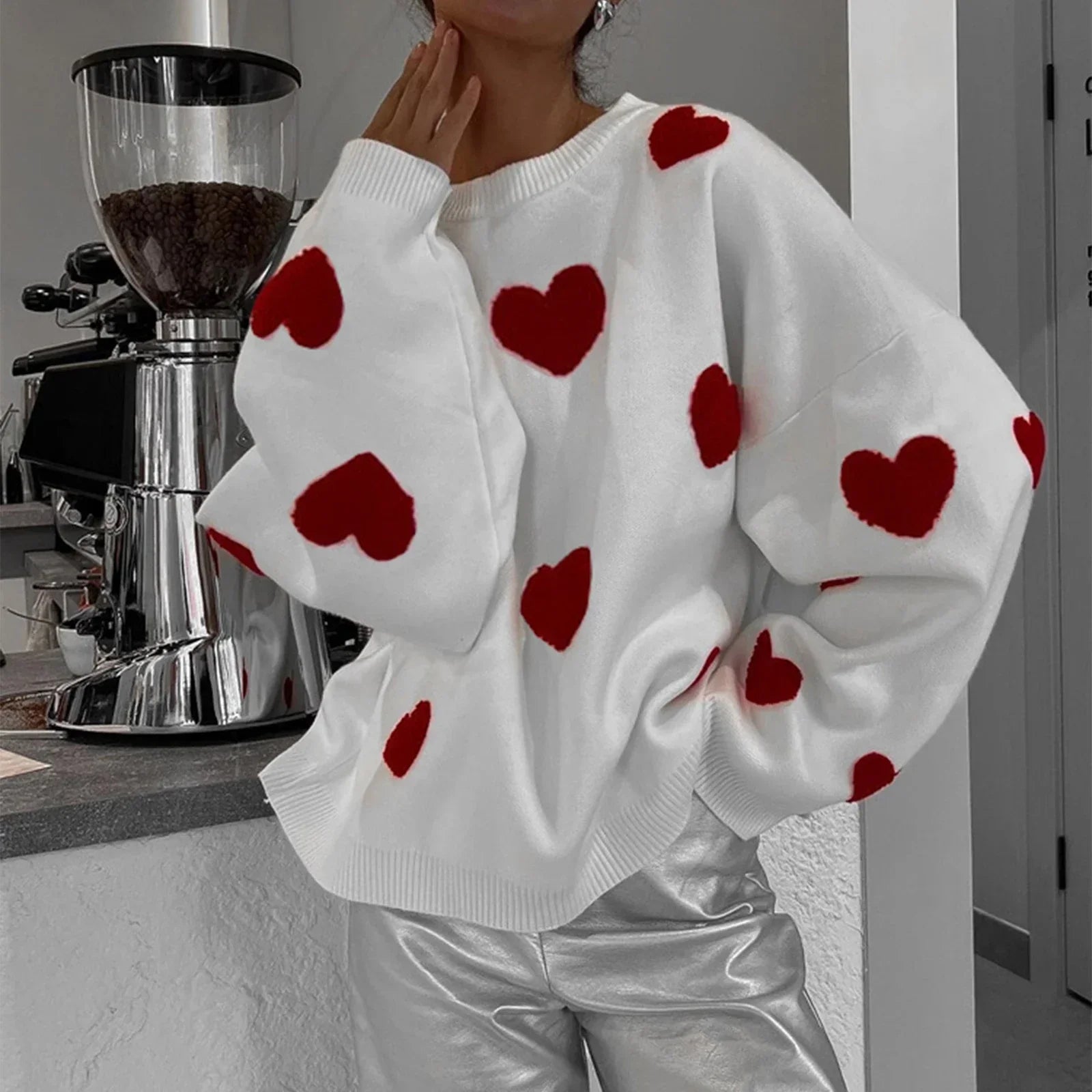 Embroidery Heart Valentine's Day Sweater LUXLIFE BRANDS