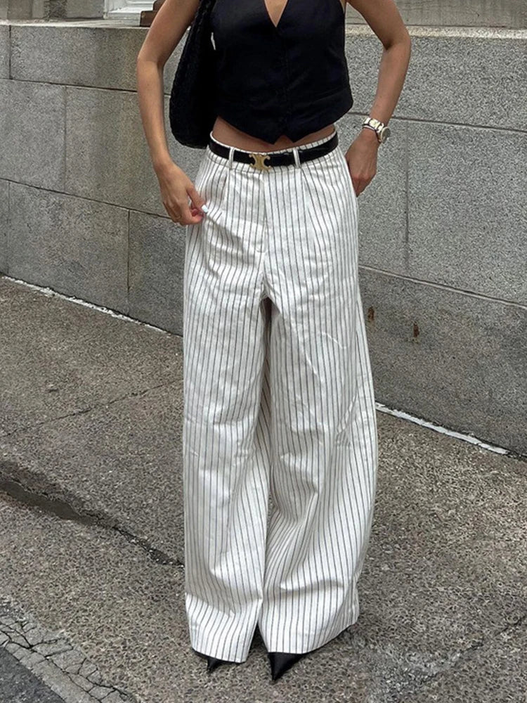 Aynaray Spring Summer 2024 Women Striped Office Trousers High Waist Loose Wide Leg Flare Pants For Women