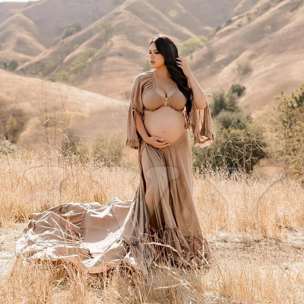 Bohemian Cotton Photo Shoot Pregnancy 2 Pc Gown