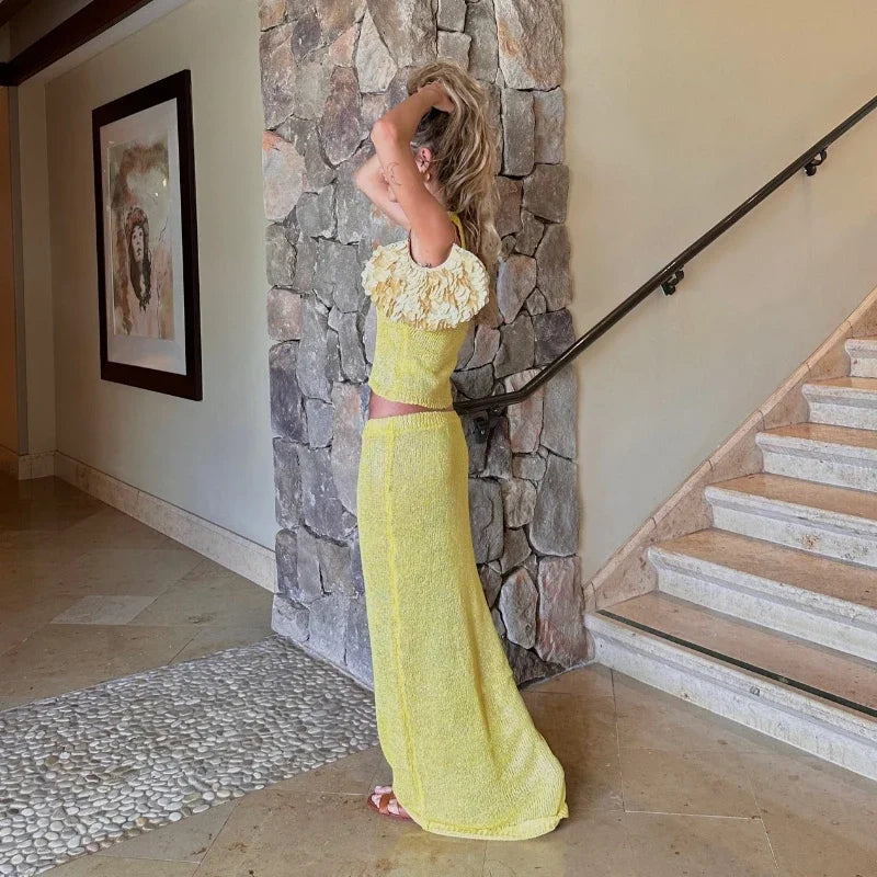 Women Sexy Knit See-through Shiny Top Half Long Skirt Set 2025 Summer Beachwear Swimsuit Cover Up 2 Piece Party Club Outfit K68 Luxlife Brands