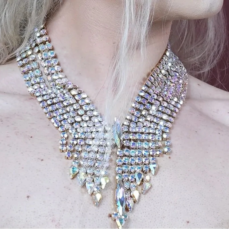 Rhinestone V-Neck Chain Necklace