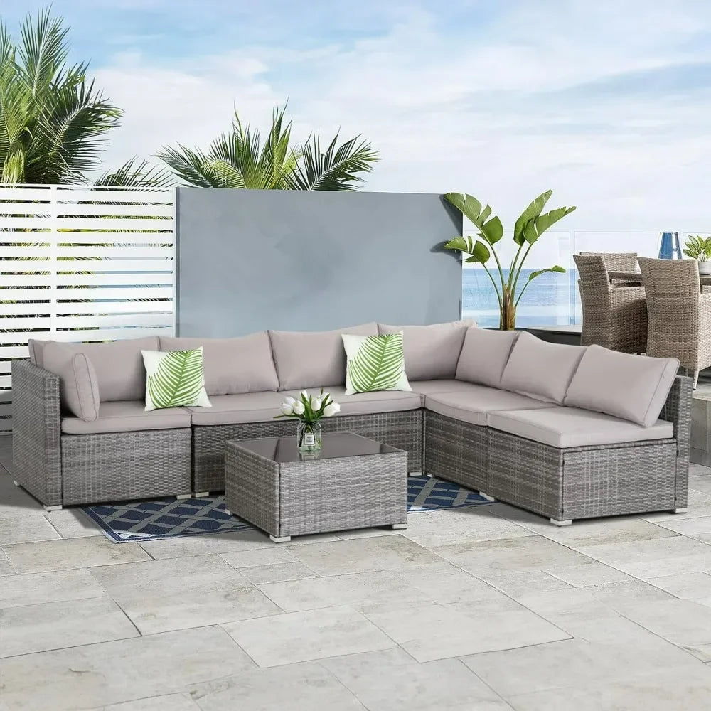 LUXHOME Modern 7 Pc Ratan Patio Furniture Set