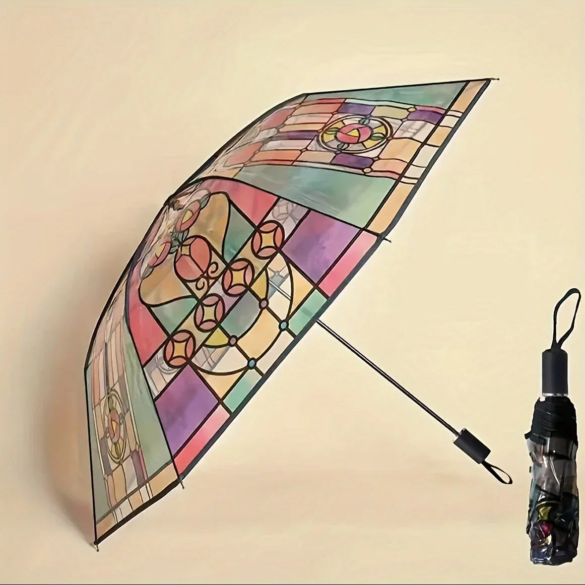 1PC Retro Window Flower Pattern Transparent Umbrella Fully Automatic Opening and Closing Portable Travel Umbrella Luxlife Brands