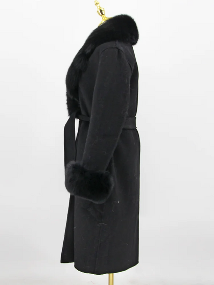 2023 New Arriva High Quality Cashmere Women Jacket With Bigger Real Fox Fur Collar And Cuffs