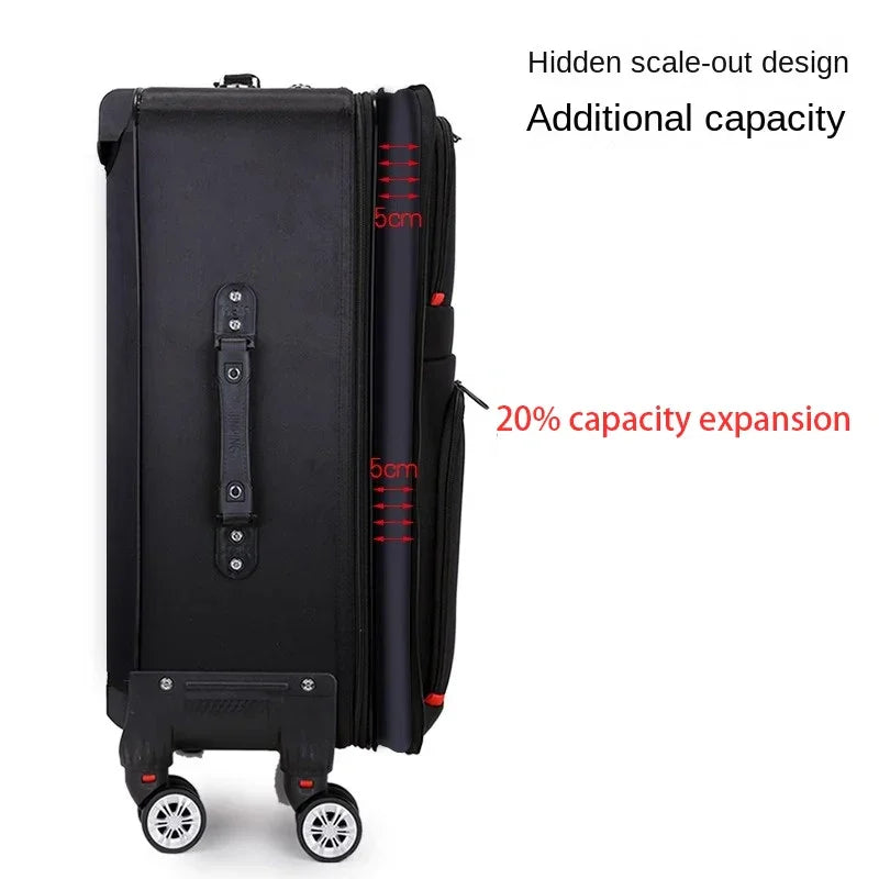 30" Large Capacity Black Luggage Waterproof Durable Trolley Case Oxford Cloth Detachable Spinner Wheel 20" Password Suitcase