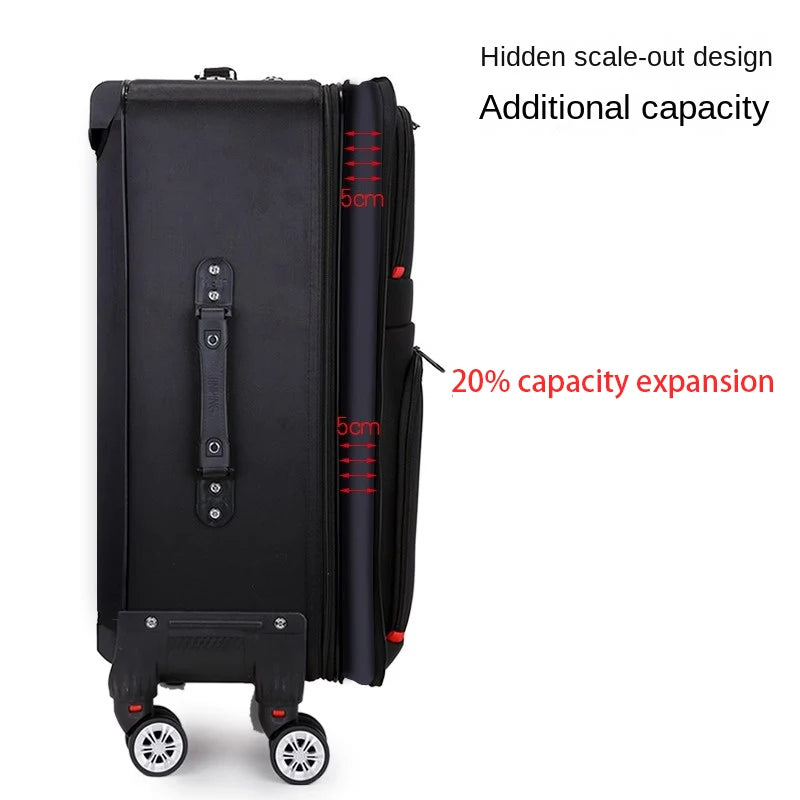 30" Large Capacity Black Luggage Waterproof Durable Trolley Case Oxford Cloth Detachable Spinner Wheel 20" Password Suitcase