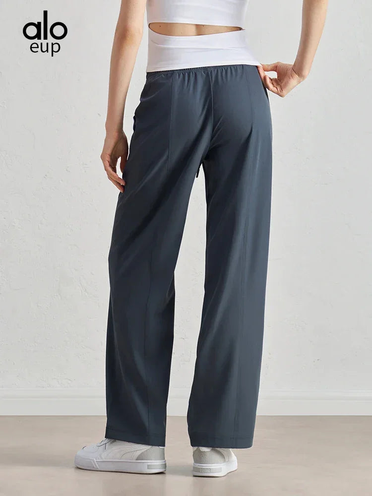 Alo Eup High Waist Wide Leg Dstring Pants Summer Casual Fitn Outdoor Sports Straight Leg Loose Fit Trousers