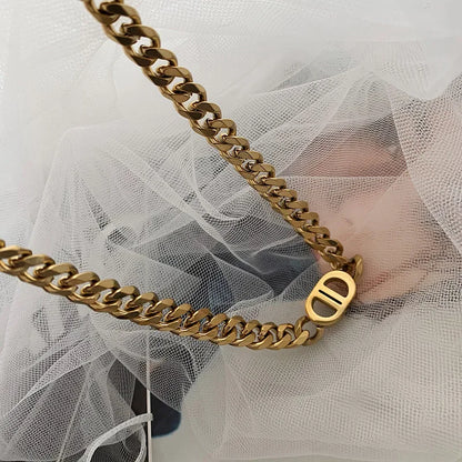 Cocoguchi golden color Thick Letter  Titanium Steel Necklace & Bracelet for Women four sealsonal wearage popular fashion jewelry LUXLIFE BRANDS