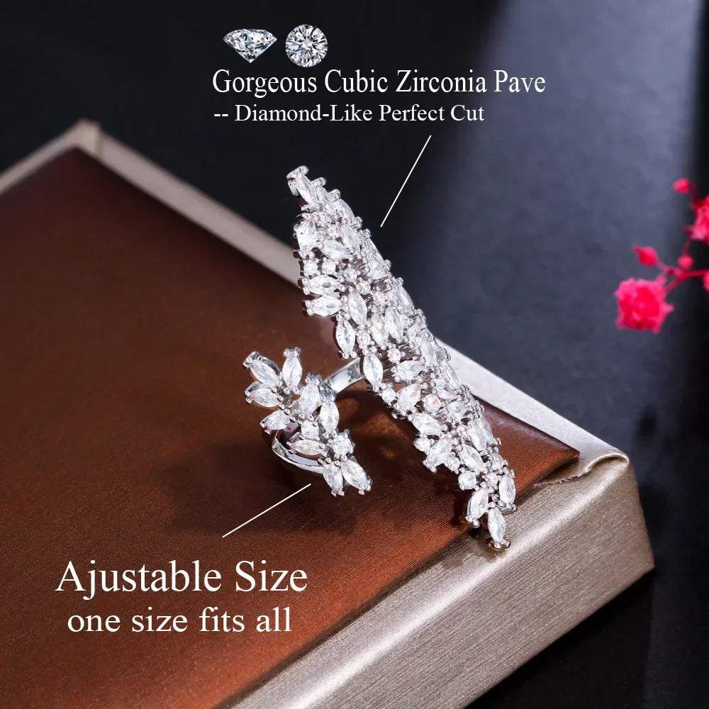 CWWZircons Adjustable Sparkly Big Chunky White Cubic Zirconia Pave Setting Women Party Engagement Long Finger Rings Jewelry R253 LUXLIFE BRANDS