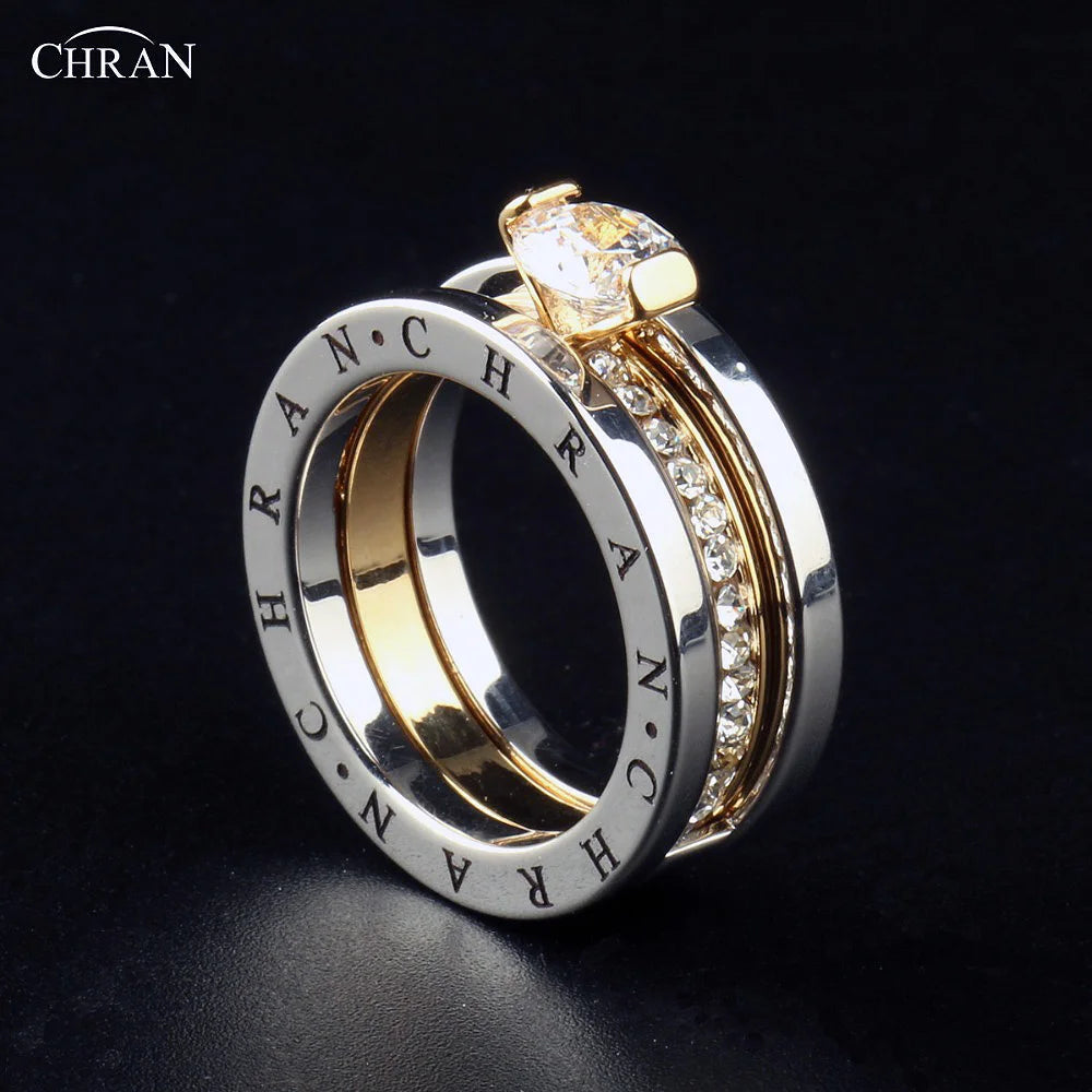 CHRAN Classic Zircon Wedding Bridal Ring Set Three Layers Elegant Luxury Engagement  Rings For Women  Girls Jewelry Gift Luxlife Brands