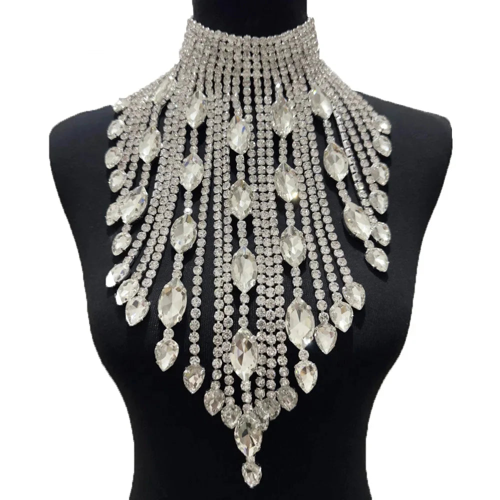 Rhinestone Crystal Long Fringe Tassel Necklace